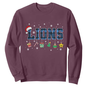 Lions Christmas Sweatshirt Blue Plaid Detroit Fans Xmas Pajamas TS10 Maroon Print Your Wear