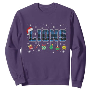 Lions Christmas Sweatshirt Blue Plaid Detroit Fans Xmas Pajamas TS10 Purple Print Your Wear