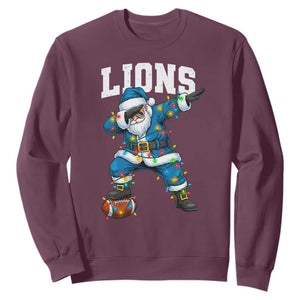Lions Christmas Sweatshirt Funny Dabbing Santa Football Lovers Game Day TS10 Maroon Print Your Wear