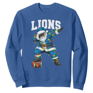 Lions Christmas Sweatshirt Funny Dabbing Santa Football Lovers Game Day TS10 Royal Blue Print Your Wear
