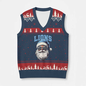 LF Football Christmas V-Neck Knit Sweater Vest Vintage Santa Claus Face Game Day TS10 Navy Red Print Your Wear