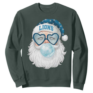 Christmas Lions Fan Sweatshirt Vintage Retro Santa Bubble Gum Game Day TS10 Dark Forest Green Print Your Wear