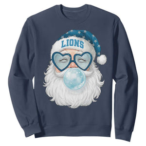Christmas Lions Fan Sweatshirt Vintage Retro Santa Bubble Gum Game Day TS10 Navy Print Your Wear