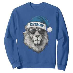 Vintage Detroit Christmas Sweatshirt Mascot Game Day Santa Hat Football Lovers TS10 Royal Blue Print Your Wear