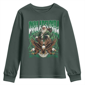 Funny Xmas Philly Youth Sweatshirt Fly Santa Fly PFE Pride TS10 Dark Forest Green Print Your Wear