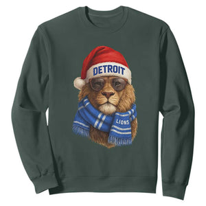 Vintage Detroit Christmas Sweatshirt Lions Mascot Game Day Santa Hat Football Lovers TS10 Dark Forest Green Print Your Wear
