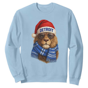 Vintage Detroit Christmas Sweatshirt Lions Mascot Game Day Santa Hat Football Lovers TS10 Light Blue Print Your Wear