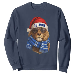 Vintage Detroit Christmas Sweatshirt Lions Mascot Game Day Santa Hat Football Lovers TS10 Navy Print Your Wear