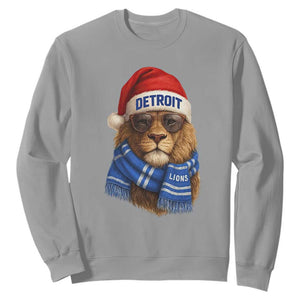 Vintage Detroit Christmas Sweatshirt Lions Mascot Game Day Santa Hat Football Lovers TS10 Sport Gray Print Your Wear