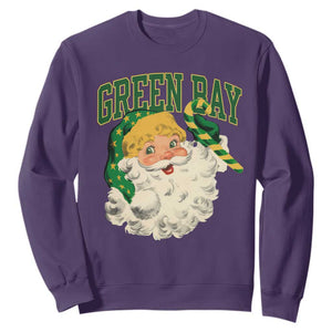Christmas Green Bay Fan Sweatshirt Vintage Varsity Retro Santa Claus Face Game Day TS10 Purple Print Your Wear
