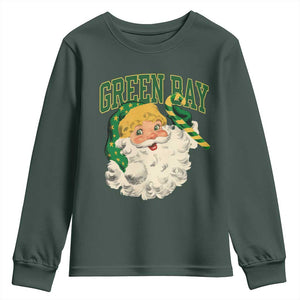Christmas GB Fan Youth Sweatshirt Vintage Varsity Retro Santa Claus Face Game Day TS10 Dark Forest Green Print Your Wear