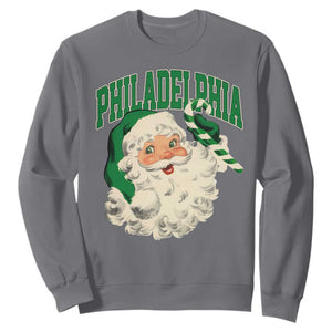 Christmas Philadelphia Fan Sweatshirt Vintage Varsity Retro Santa Face Game Day TS10 Charcoal Print Your Wear