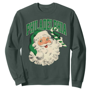 Christmas Philadelphia Fan Sweatshirt Vintage Varsity Retro Santa Face Game Day TS10 Dark Forest Green Print Your Wear