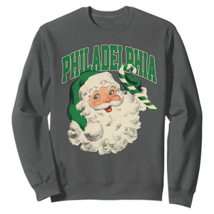 Christmas Philadelphia Fan Sweatshirt Vintage Varsity Retro Santa Face Game Day TS10 Dark Heather Print Your Wear