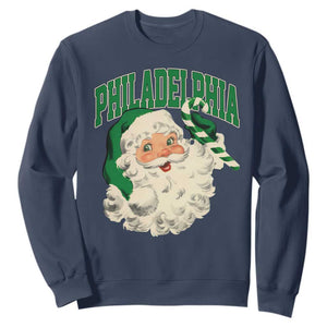 Christmas Philadelphia Fan Sweatshirt Vintage Varsity Retro Santa Face Game Day TS10 Navy Print Your Wear