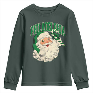 Christmas PFE Youth Sweatshirt Vintage Varsity Retro Santa Face Game Day TS10 Dark Forest Green Print Your Wear
