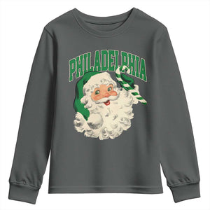 Christmas PFE Youth Sweatshirt Vintage Varsity Retro Santa Face Game Day TS10 Dark Heather Print Your Wear