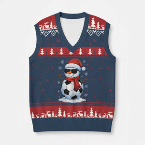 Christmas Soccer Snowman V-Neck Knit Sweater Vest Snowflakes Holiday Sports Xmas Pajamas Red Santa Hat TS10 Navy Red Print Your Wear