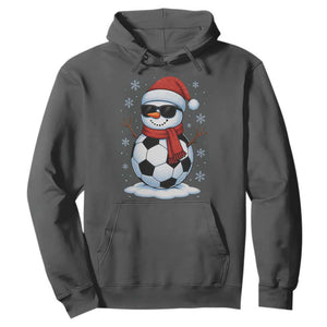 Christmas Soccer Snowman Hoodie Snowflakes Holiday Sports Xmas Pajamas Red Santa Hat TS10 Dark Heather Print Your Wear