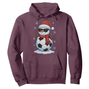 Christmas Soccer Snowman Hoodie Snowflakes Holiday Sports Xmas Pajamas Red Santa Hat TS10 Maroon Print Your Wear