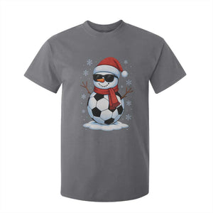 Christmas Soccer Snowman T Shirt For Kid Snowflakes Holiday Sports Xmas Pajamas Red Santa Hat TS10 Charcoal Print Your Wear