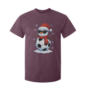 Christmas Soccer Snowman T Shirt For Kid Snowflakes Holiday Sports Xmas Pajamas Red Santa Hat TS10 Maroon Print Your Wear
