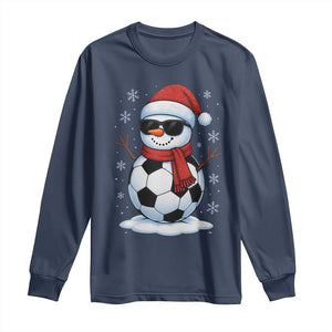 Christmas Soccer Snowman Long Sleeve Shirt Snowflakes Holiday Sports Xmas Pajamas Red Santa Hat TS10 Navy Print Your Wear