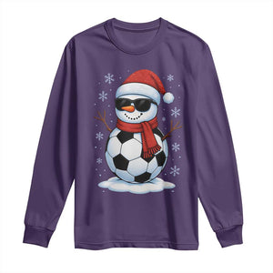Christmas Soccer Snowman Long Sleeve Shirt Snowflakes Holiday Sports Xmas Pajamas Red Santa Hat TS10 Purple Print Your Wear