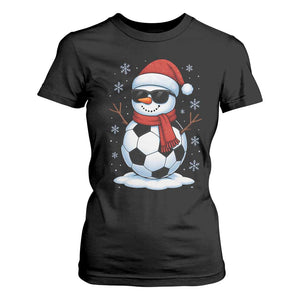 Christmas Soccer Snowman T Shirt For Women Snowflakes Holiday Sports Xmas Pajamas Red Santa Hat TS10 Black Print Your Wear