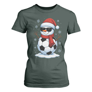 Christmas Soccer Snowman T Shirt For Women Snowflakes Holiday Sports Xmas Pajamas Red Santa Hat TS10 Dark Forest Green Print Your Wear