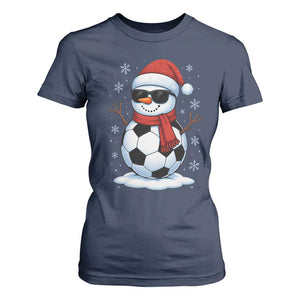 Christmas Soccer Snowman T Shirt For Women Snowflakes Holiday Sports Xmas Pajamas Red Santa Hat TS10 Navy Print Your Wear