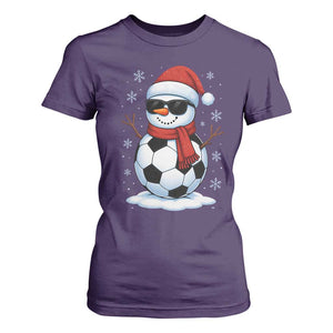 Christmas Soccer Snowman T Shirt For Women Snowflakes Holiday Sports Xmas Pajamas Red Santa Hat TS10 Purple Print Your Wear
