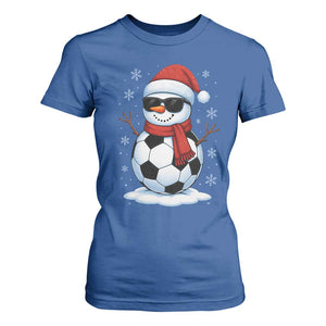 Christmas Soccer Snowman T Shirt For Women Snowflakes Holiday Sports Xmas Pajamas Red Santa Hat TS10 Royal Blue Print Your Wear