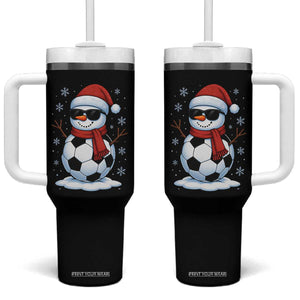 Christmas Soccer Snowman Tumbler With Handle Snowflakes Holiday Sports Xmas Pajamas Red Santa Hat TS10 One Size: 40 oz Black Print Your Wear