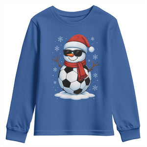 Christmas Soccer Snowman Youth Sweatshirt Snowflakes Holiday Sports Xmas Pajamas Red Santa Hat TS10 Royal Blue Print Your Wear