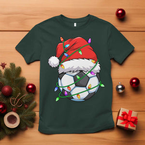 Soccer Christmas T Shirt Santa Hat Sports Xmas Pajamas TS10 Dark Forest Green Print Your Wear