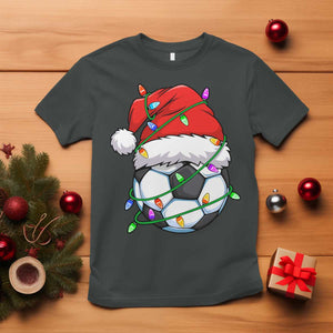 Soccer Christmas T Shirt Santa Hat Sports Xmas Pajamas TS10 Dark Heather Print Your Wear