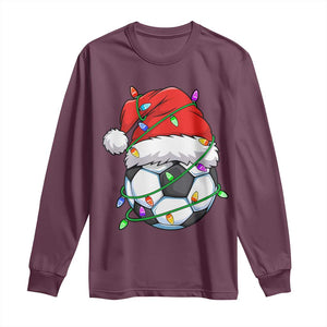 Soccer Christmas Long Sleeve Shirt Santa Hat Sports Xmas Pajamas TS10 Maroon Print Your Wear