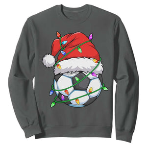 Soccer Christmas Sweatshirt Santa Hat Sports Xmas Pajamas TS10 Dark Heather Print Your Wear
