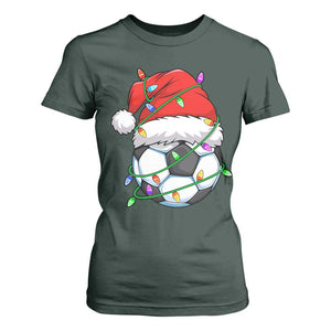 Soccer Christmas T Shirt For Women Santa Hat Sports Xmas Pajamas TS10 Dark Forest Green Print Your Wear