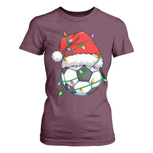 Soccer Christmas T Shirt For Women Santa Hat Sports Xmas Pajamas TS10 Maroon Print Your Wear