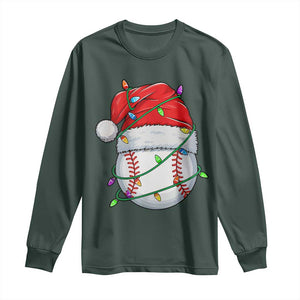 Christmas Baseball Long Sleeve Shirt Santa Hat Sports Men Boys Xmas Pajamas TS10 Dark Forest Green Print Your Wear