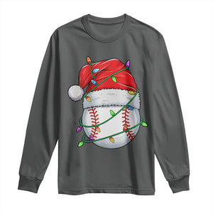 Christmas Baseball Long Sleeve Shirt Santa Hat Sports Men Boys Xmas Pajamas TS10 Dark Heather Print Your Wear