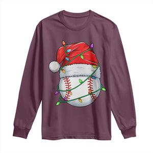 Christmas Baseball Long Sleeve Shirt Santa Hat Sports Men Boys Xmas Pajamas TS10 Maroon Print Your Wear