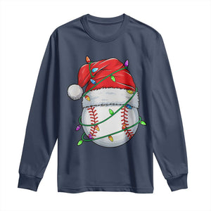 Christmas Baseball Long Sleeve Shirt Santa Hat Sports Men Boys Xmas Pajamas TS10 Navy Print Your Wear