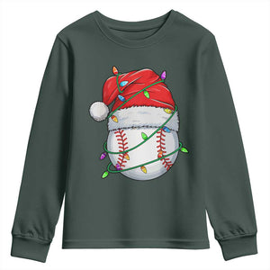 Christmas Baseball Youth Sweatshirt Santa Hat Sports Men Boys Xmas Pajamas TS10 Dark Forest Green Print Your Wear