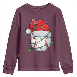 Christmas Baseball Youth Sweatshirt Santa Hat Sports Men Boys Xmas Pajamas TS10 Maroon Print Your Wear
