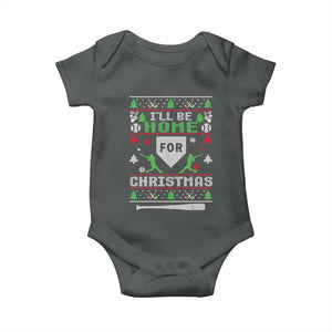 Baseball Ugly Christmas Baby Onesie I'll Be Home For Xmas TS10 Dark Heather Print Your Wear