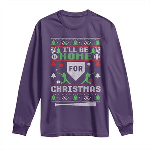 Baseball Ugly Christmas Long Sleeve Shirt I'll Be Home For Xmas TS10 Purple Print Your Wear