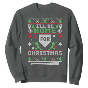 Baseball Ugly Christmas Sweatshirt I'll Be Home For Xmas TS10 Dark Heather Print Your Wear